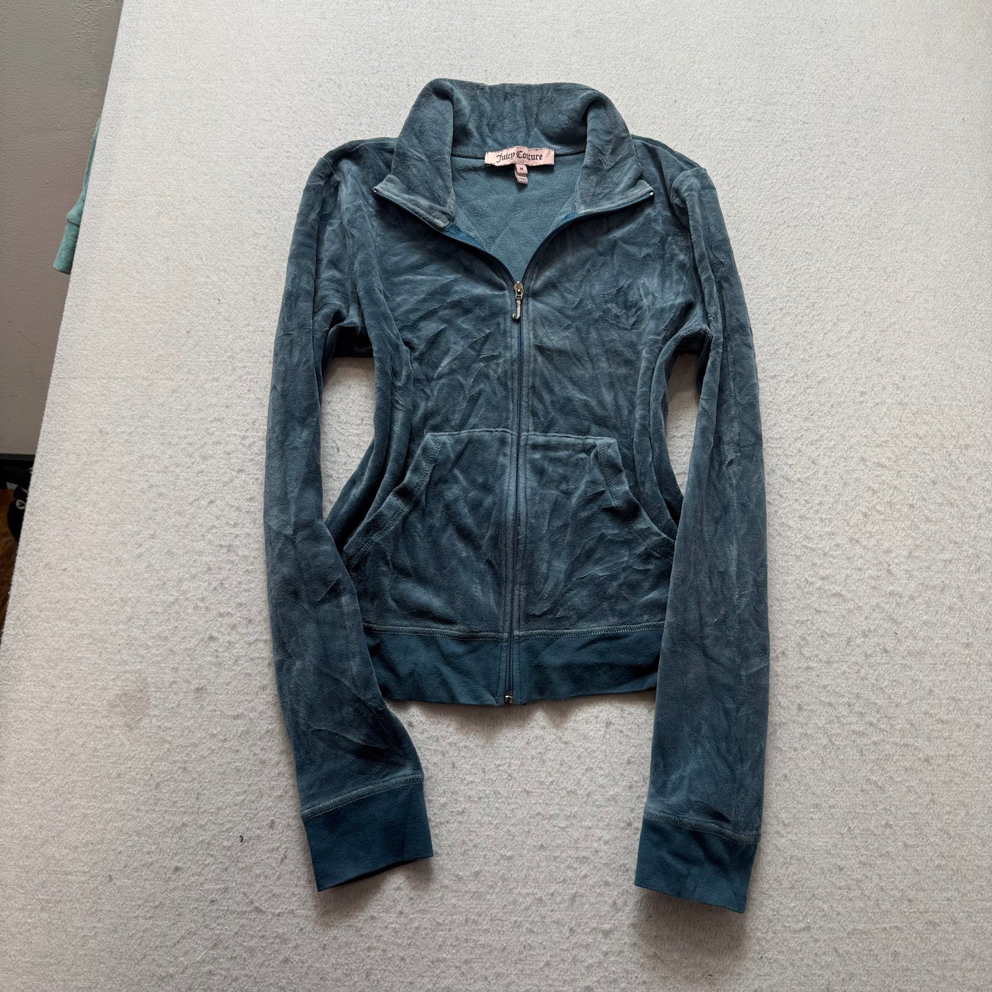 Juicy Couture Chandelier Women's Slate Blue Velour Zip-Up Track Jacket Size M
