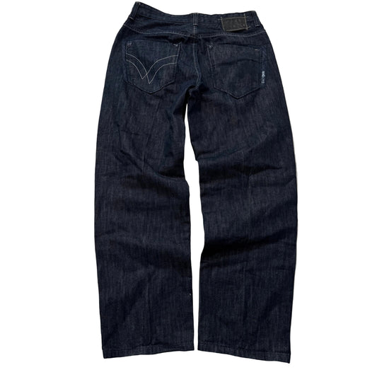 Ecko Unltd Men's Dark Indigo Raw Denim Wide Leg Baggy Jeans Streetwear Size 34