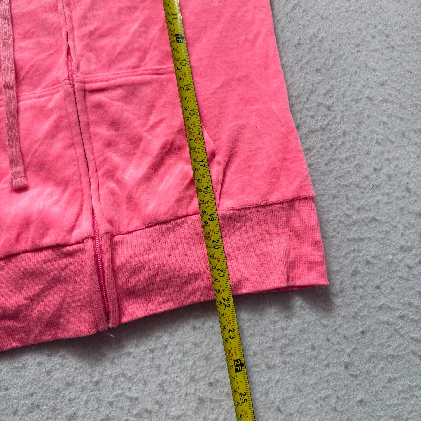 Vintage Juicy Couture Women's Hot Pink Velour Full Zip Hoodie Drawstring Size S