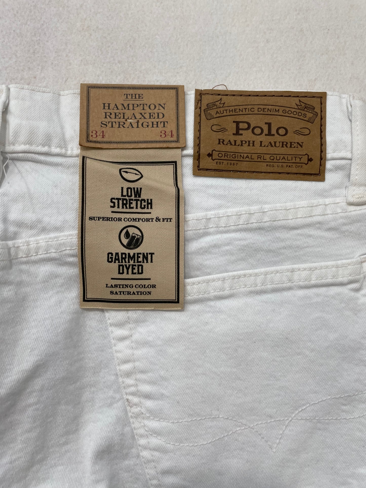 Polo Ralph Lauren Hampton Relaxed Straight White Denim Jeans Back Logo Size 34x34