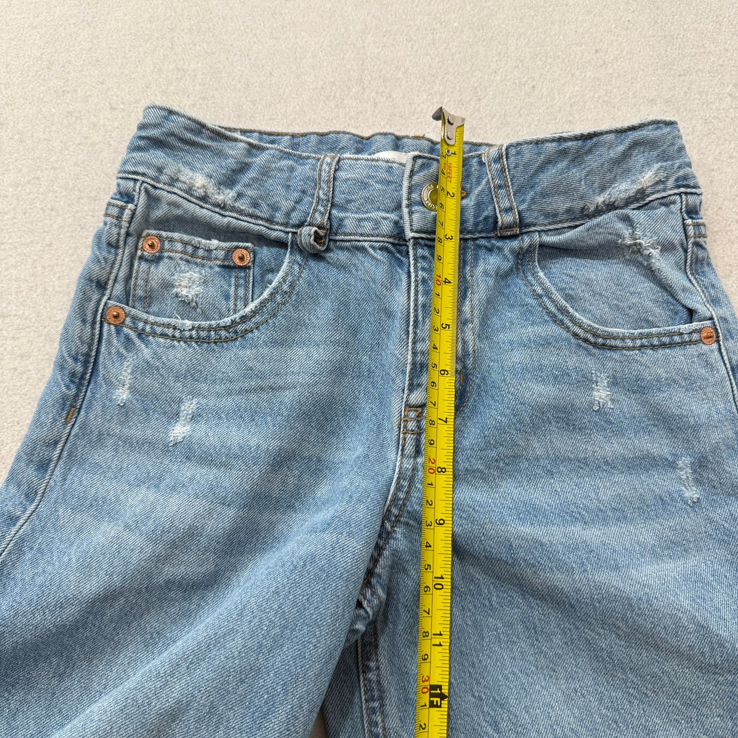 Zara Girl's Blue Regular Fit Wide Leg Denim Jeans Distressed Pocket Size 11-12