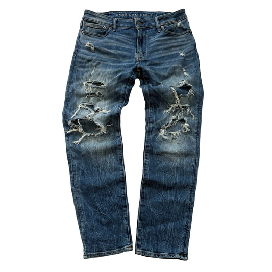 American Eagle Ne(x)t Level Airflex Men Blue Ripped Denim Jeans Classic Size W34