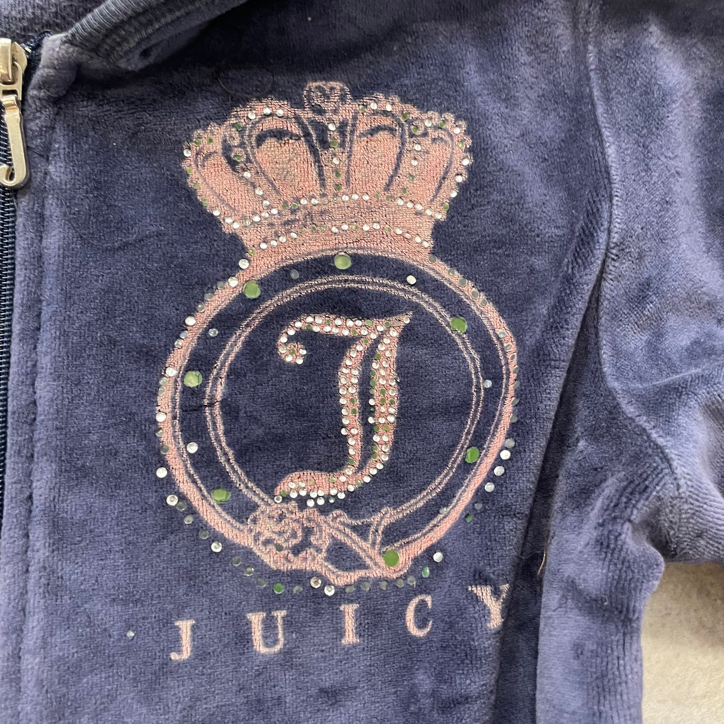 Juicy Couture Women's Navy Velour Tracksuit Sets Rhinestones Graphic Logo Size M