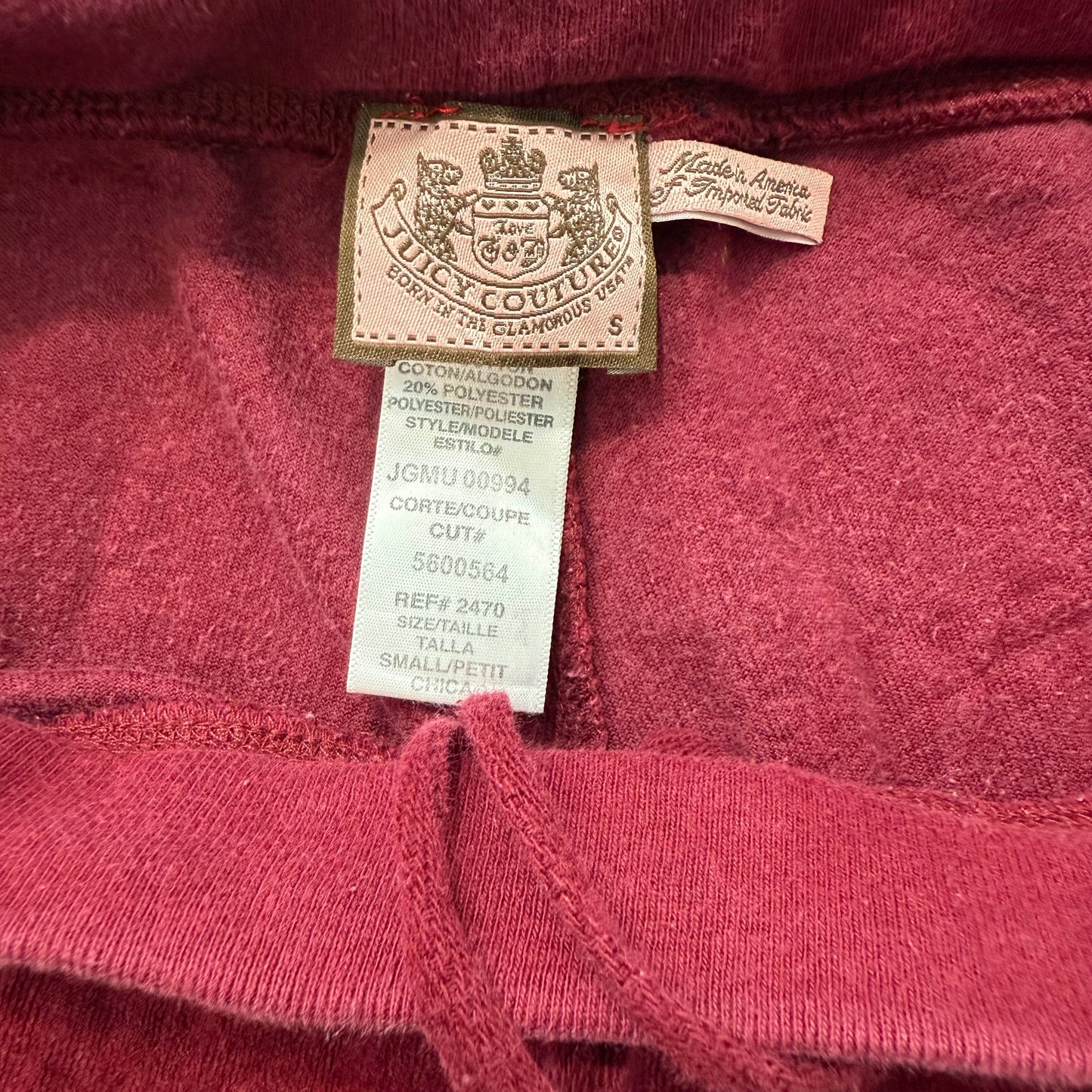 Vintage Juicy Couture Women's Maroon Velour Flared Track Pants Drawstring Size S