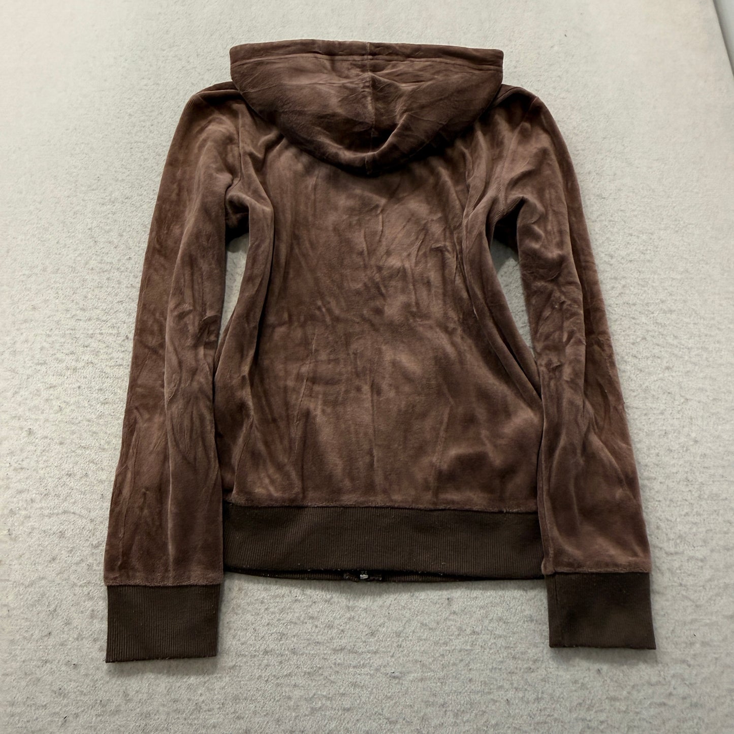 Juicy Couture Women's Brown Velour Full Zip Hoodie Pockets Loungewear Y2K Size M