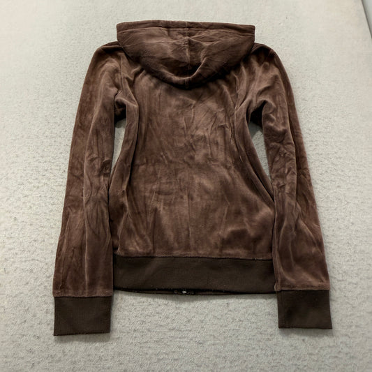 Juicy Couture Women's Brown Velour Full Zip Hoodie Pockets Loungewear Y2K Size M
