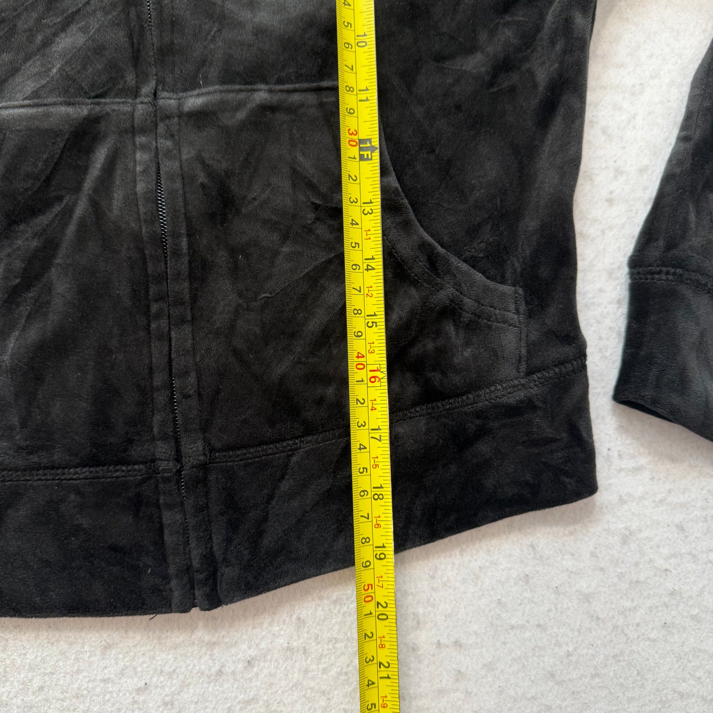 Juicy Couture Women's Black Velour Full Zip Hoodie Rhinestones Logo Y2K Size S