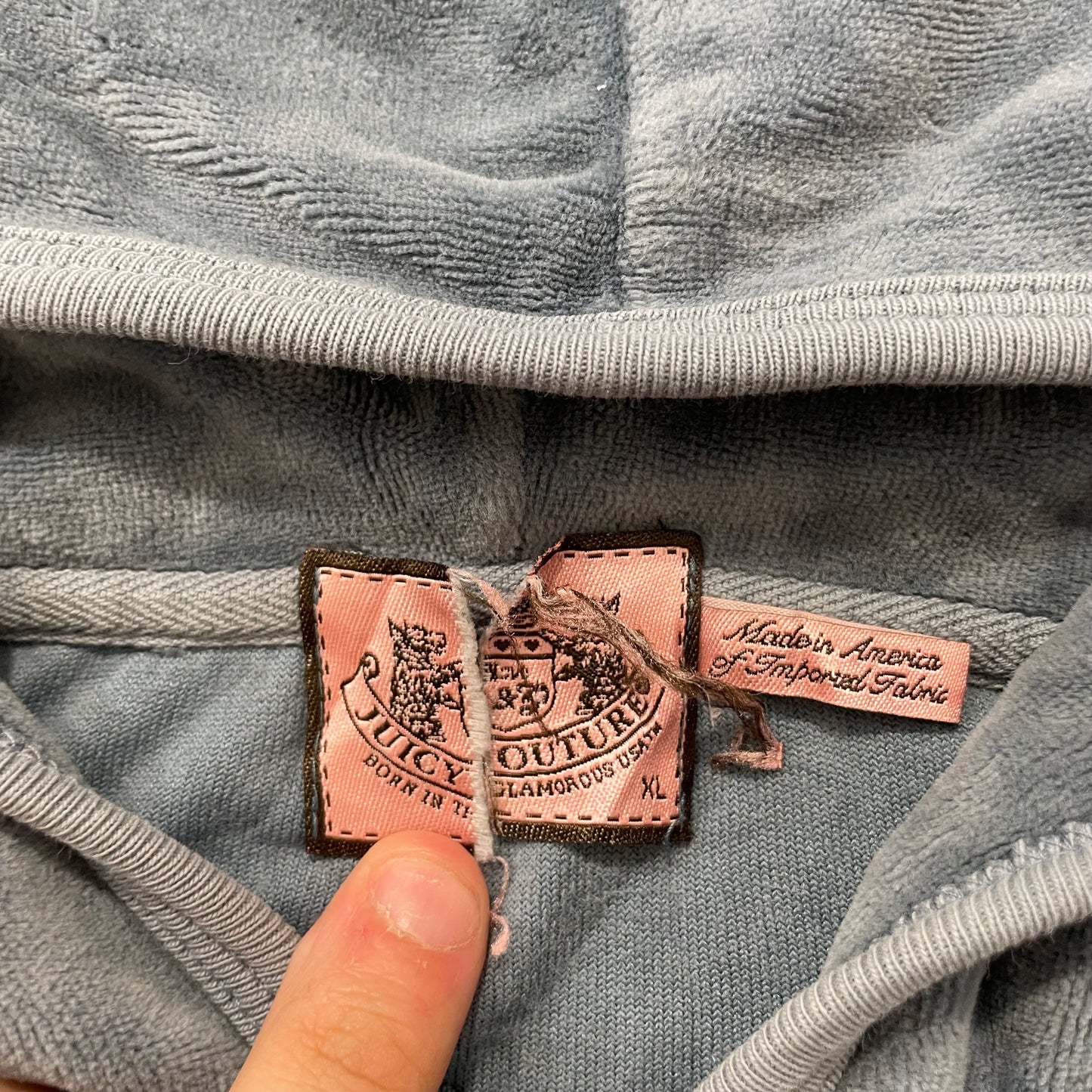 Juicy Couture Women's Slate Gray Velour Full Zip Hoodie Rhinestones Logo Size XL