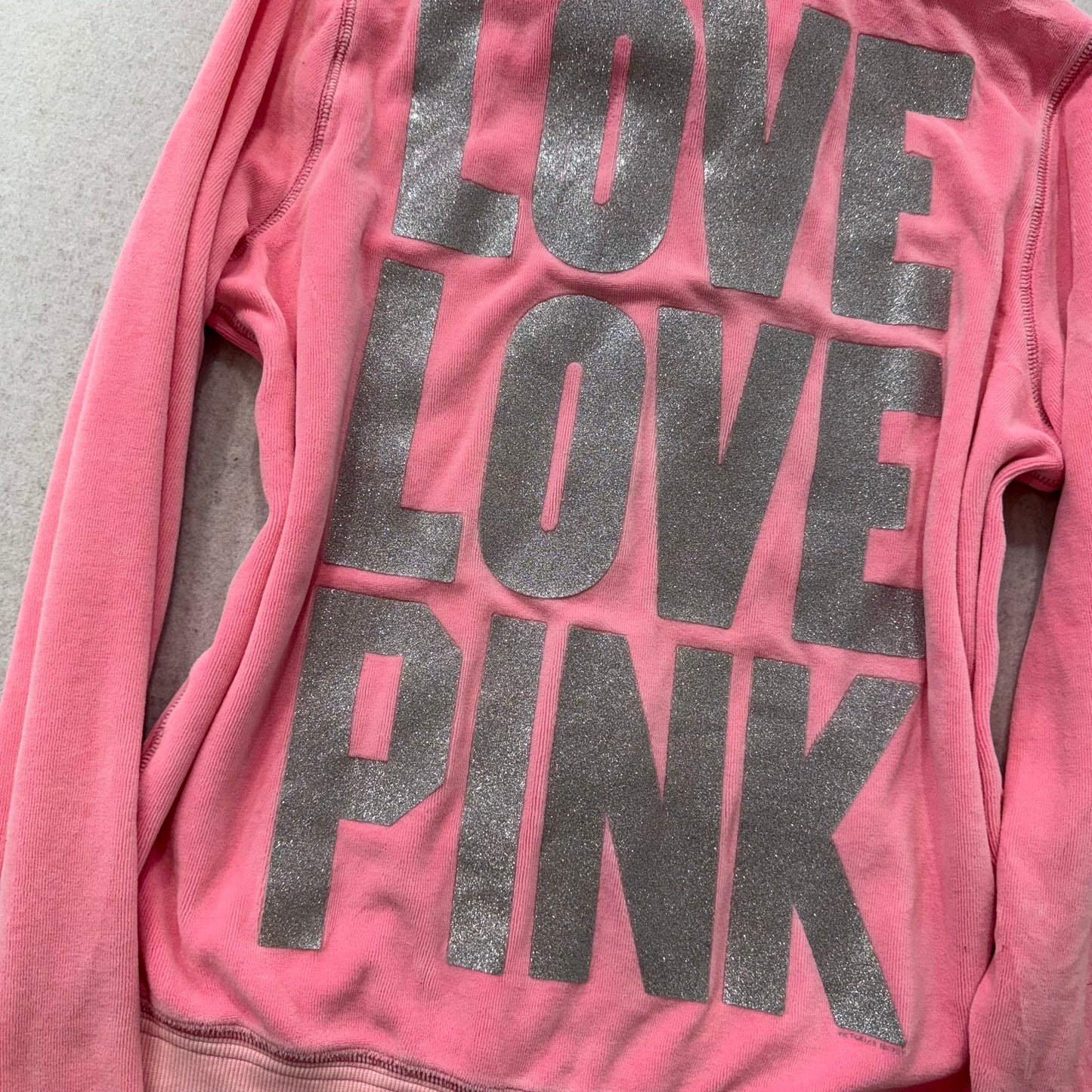 PINK Victoria's Secret Women's Pink Velour Zip-Up Hoodie Long Sleeves Size L