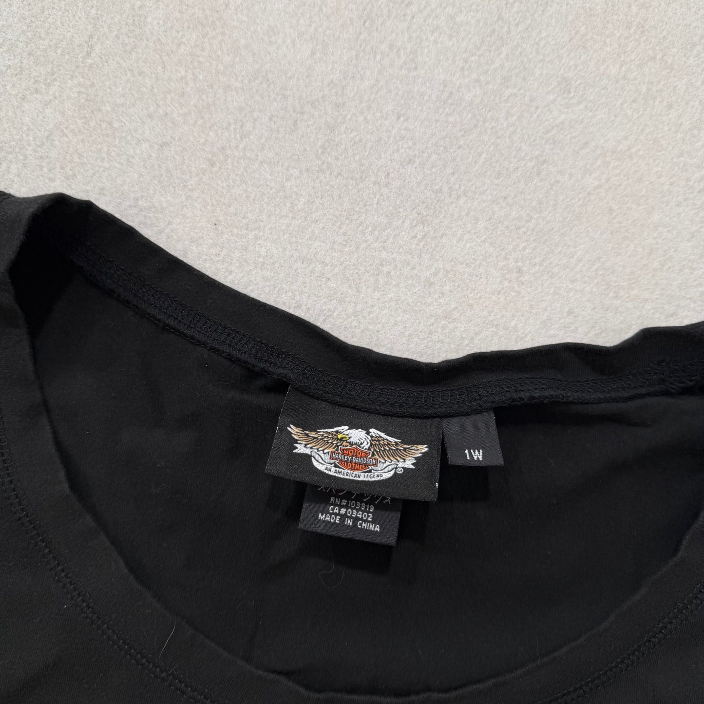 Harley-Davidson Women Black T-Shirt Long Sleeve Crewneck Rhinestone Logo Size 1W