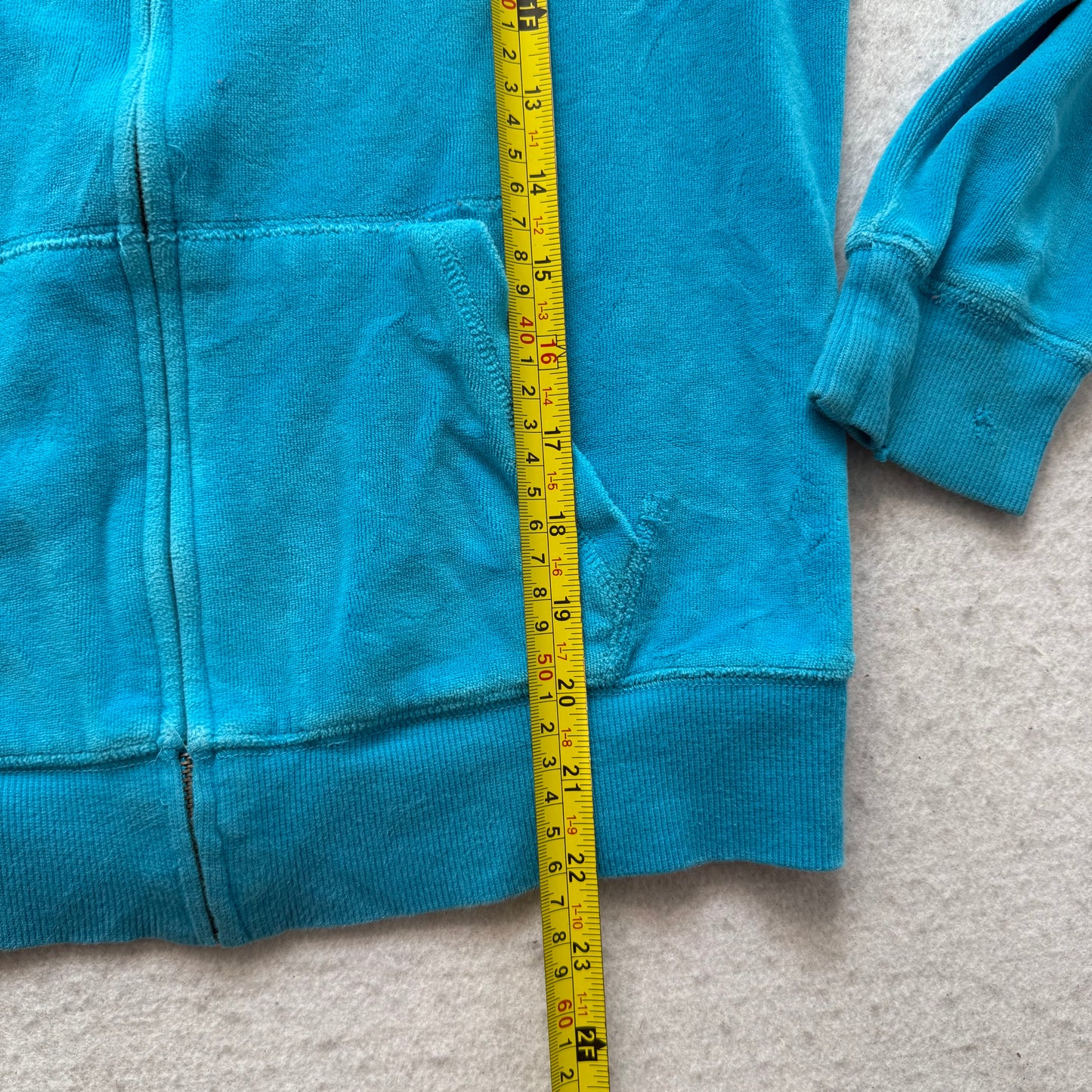 PINK Victoria's Secret Women Bright Cyan Velour Zip Up Hoodie Preppy Logo Size S