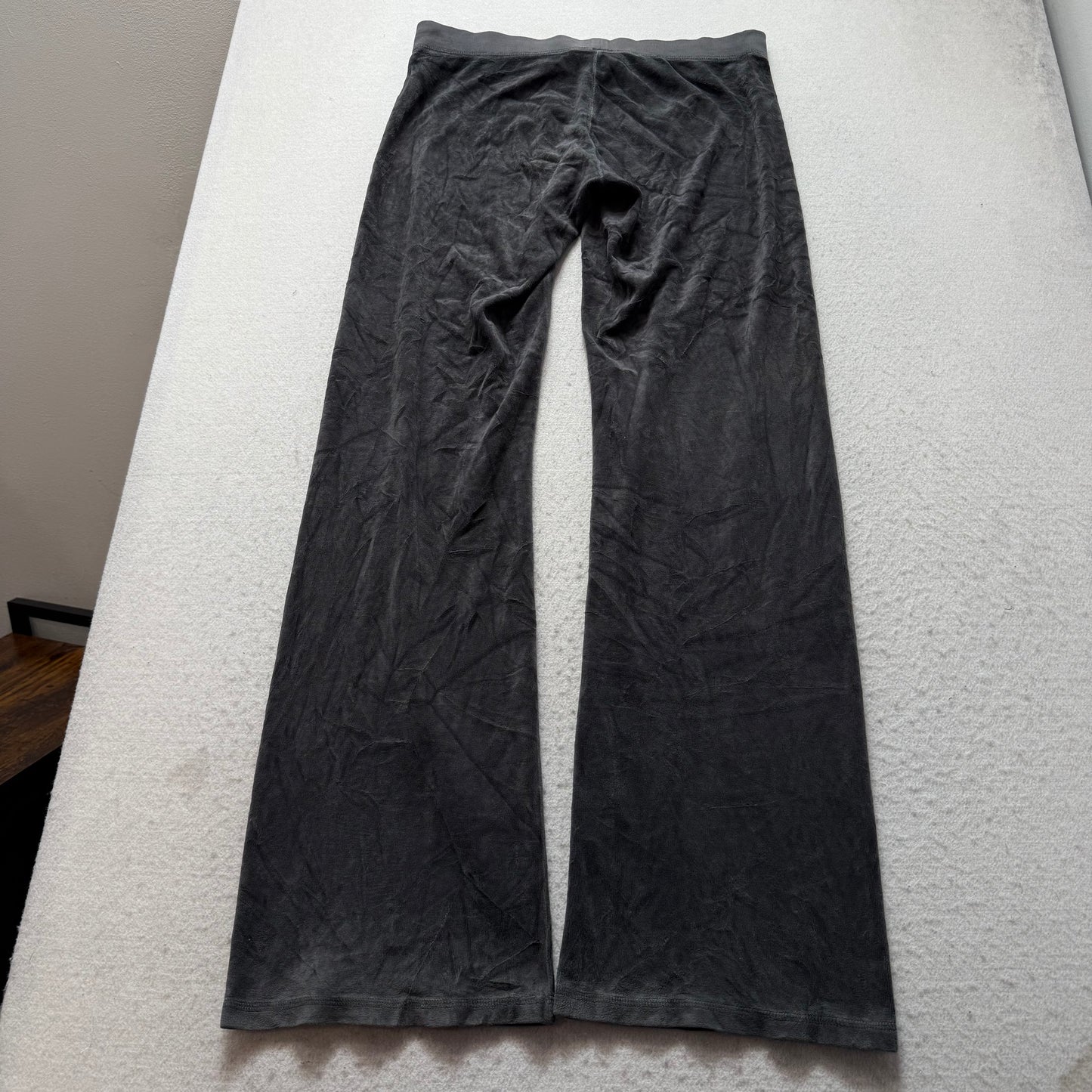 Vintage Juicy Couture Womens Deep Gray Velour Flare Track Pant Drawstring Size S
