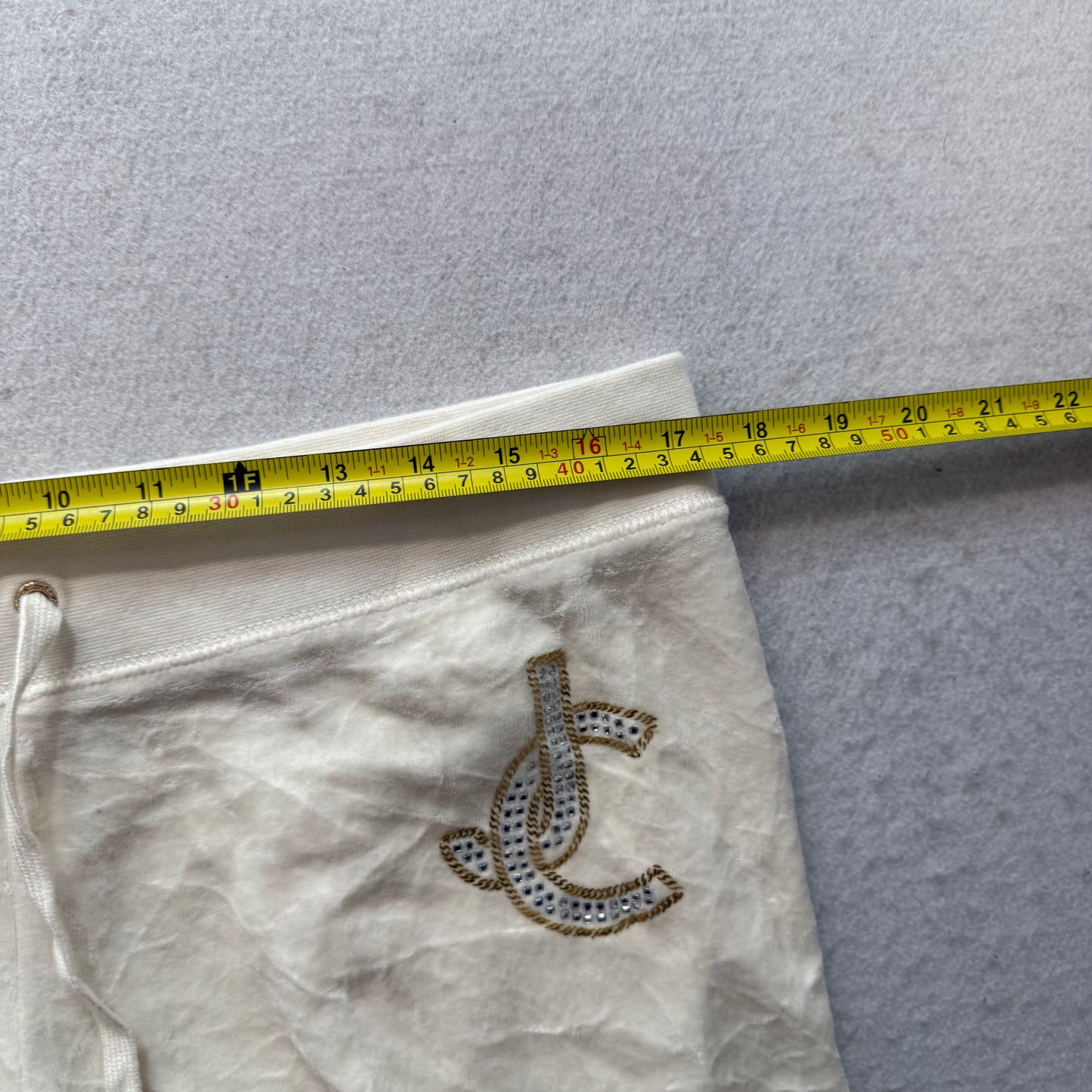 Juicy Couture Women's Cream Velour Flared Track Pant Rhinestones Logo Y2K Size L