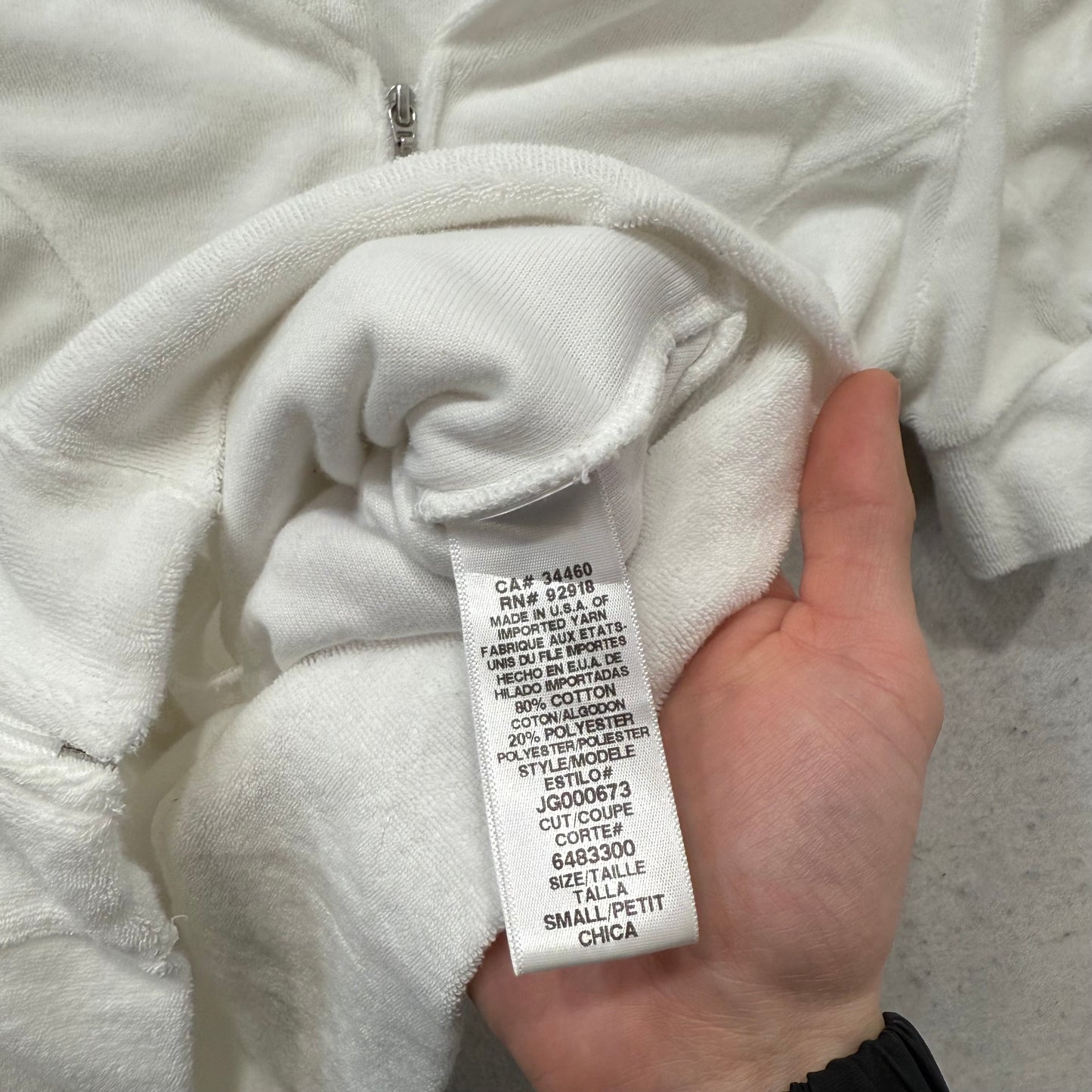 Juicy Couture White Terrycloth Tracksuit Set Zip Up Hoodie & Flared Pant Size S