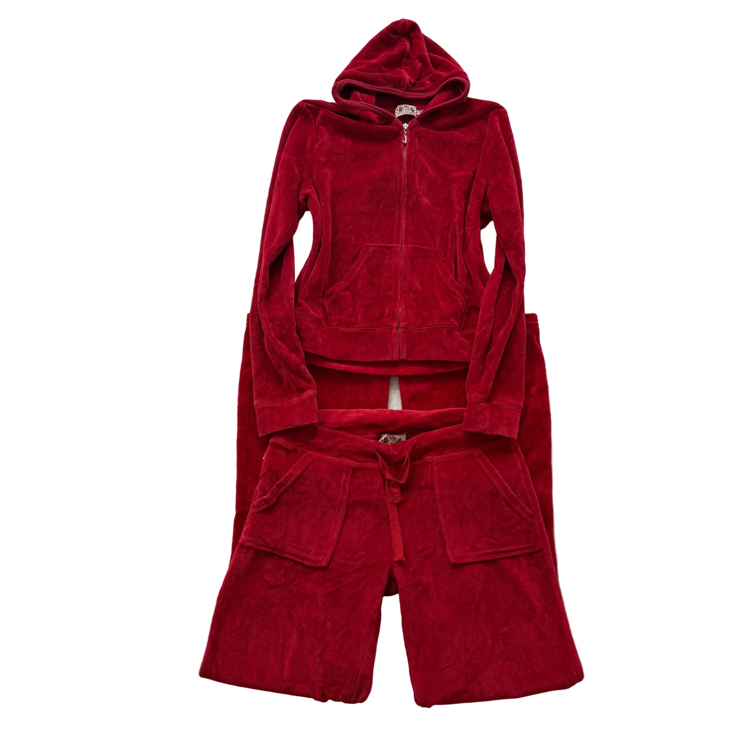 Juicy Couture Women Maroon Zip-Up Hoodie & Drawstring Pants Tracksuit Set Size S