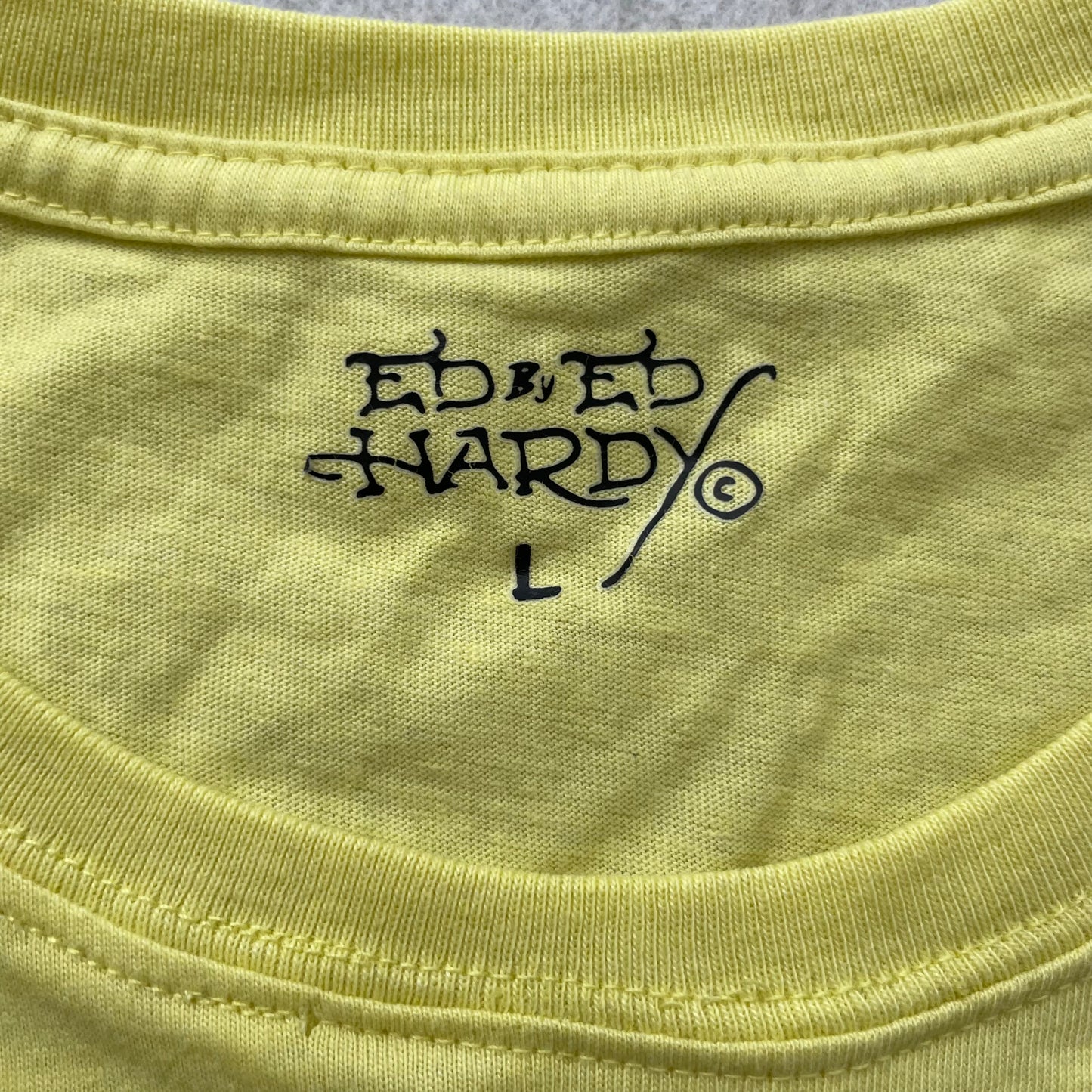 Ed Hardy Men's Yellow Cotton T-Shirt Pullover Short Sleeve Graphic Logo Size L