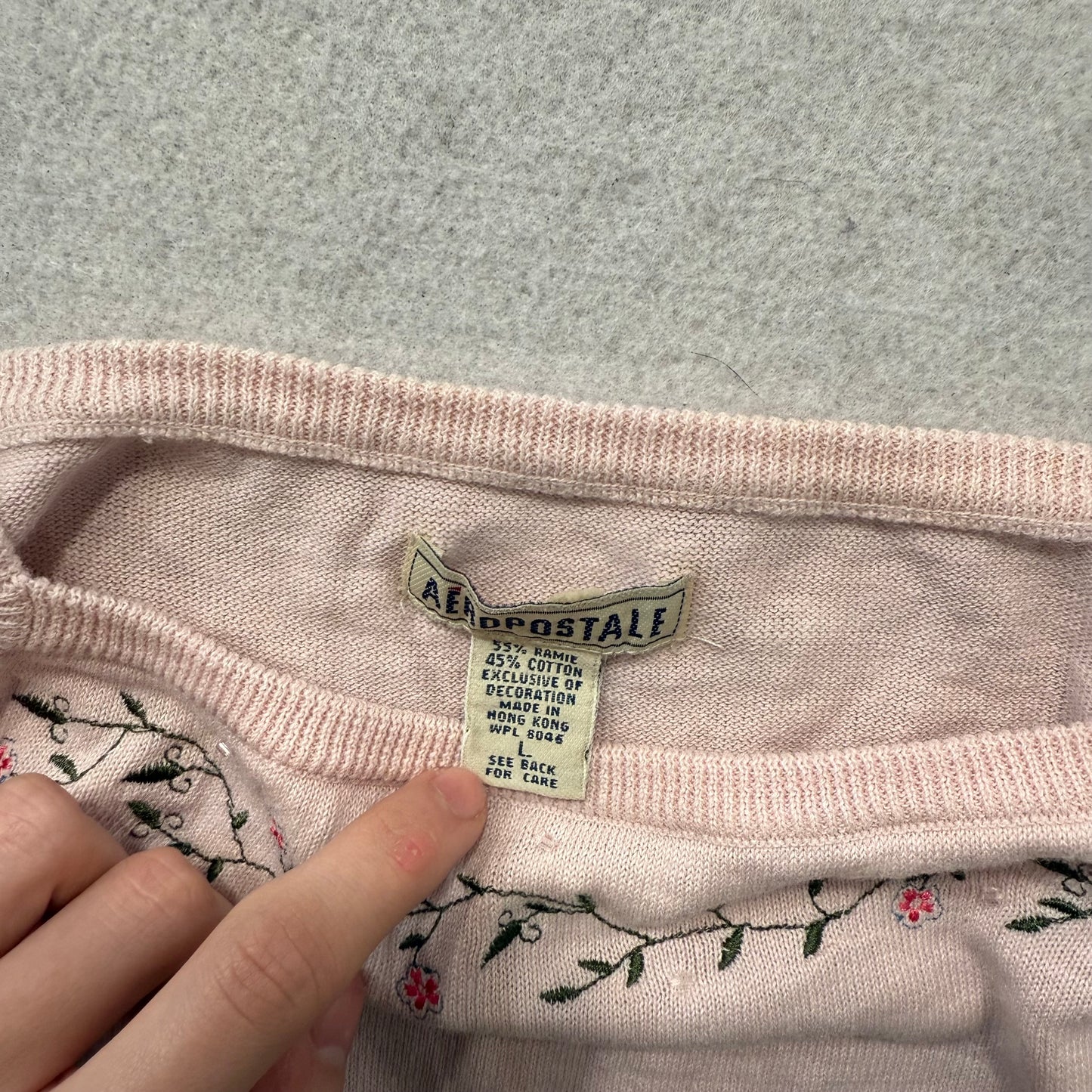 Aeropostale Women's Pastel Pink Camisole Floral Embroidered Knit Tank Top Size L