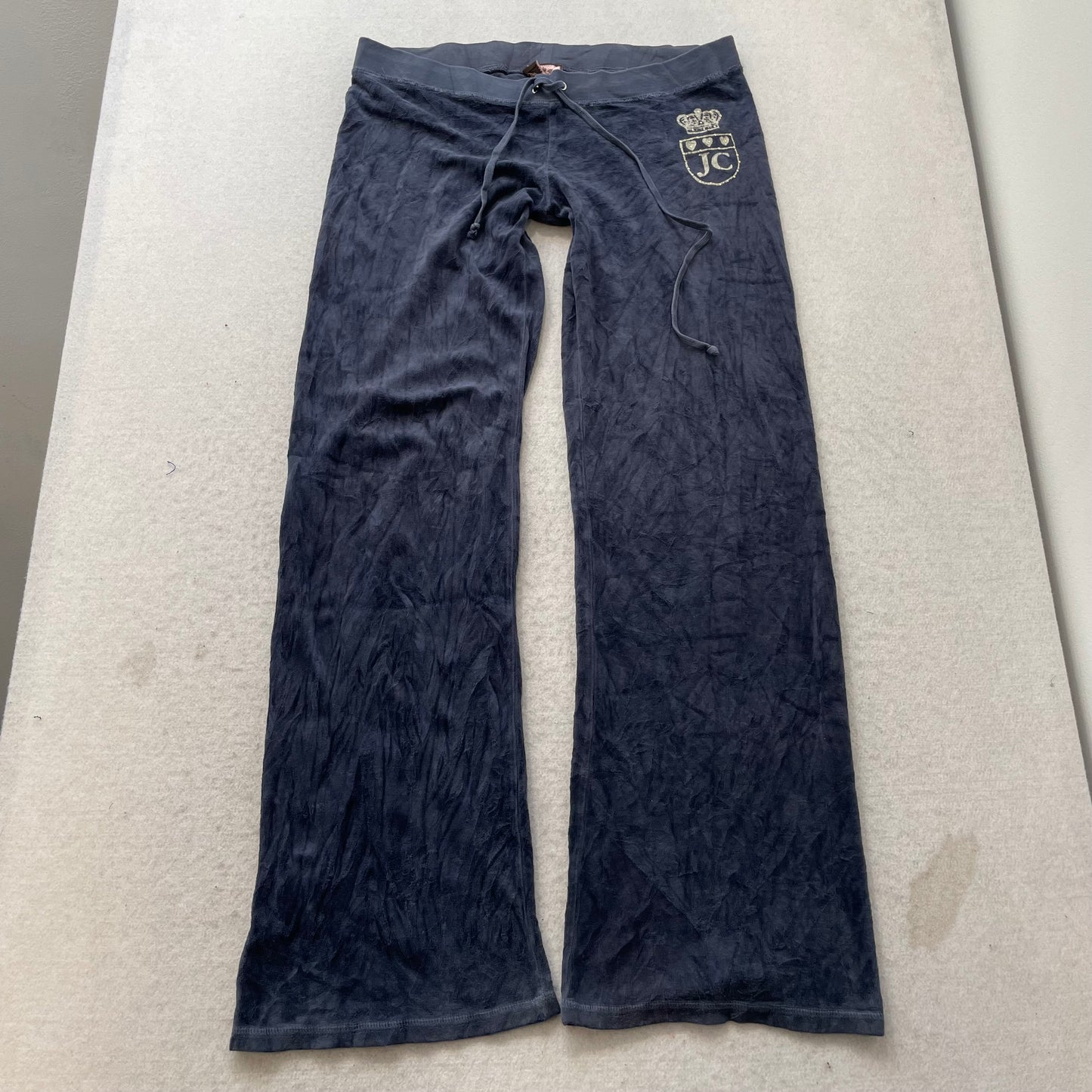 Juicy Couture Women Navy Velour Tracksuit Sets Hoodie & Pant Graphic Logo Size M