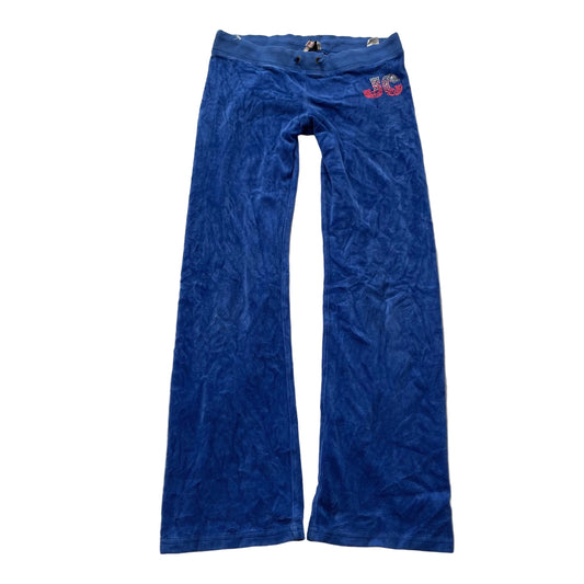 Juicy Couture Kid's Cobalt Blue Velour Flare Track Pant Rhinestones Logo Size XL