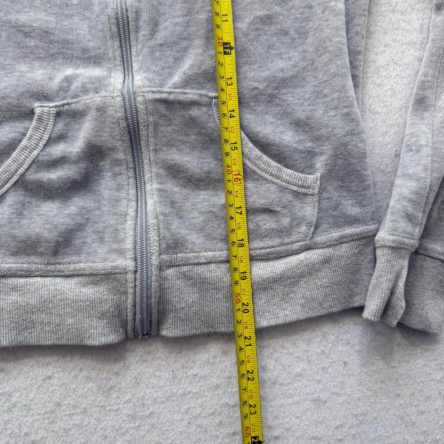 Bebe Women's Gray Velour Full Zip Hoodie Rhinestone Logo Pockets Y2k Size S