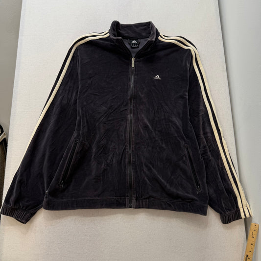 Adidas Black Track Jacket Three-Stripe Sleeves Zippered Pockets Size XL