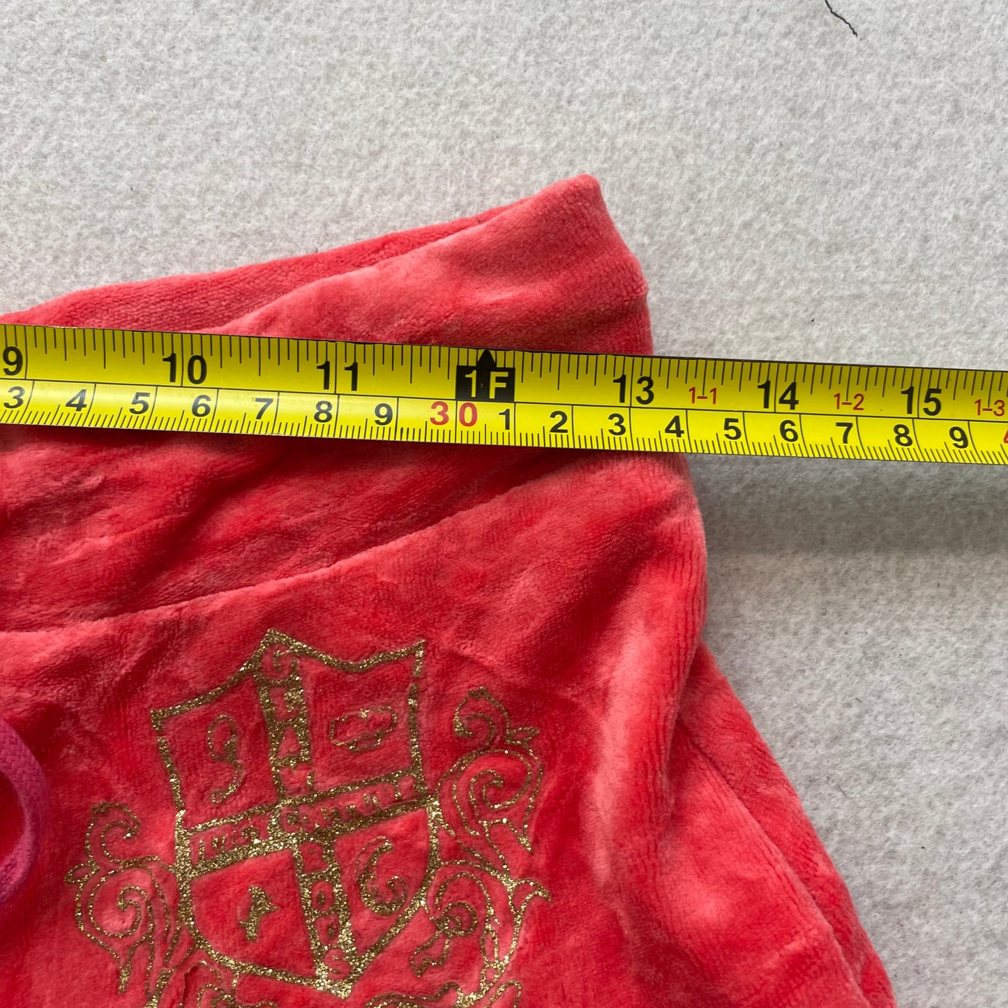 Juicy Couture Women's Red Velour Micro Mini Skirt Drawstring Ruffled Hem Size XS