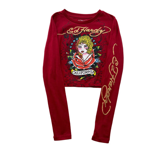 ED HARDY “Koi” BURGUNDY LONG SLEEVE BABY TEE