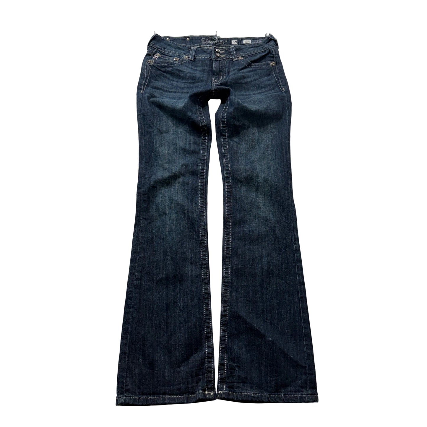 Miss Me Women's Blue Bootcut Denim Jeans Embelished Flap Pockets Classic Size 30