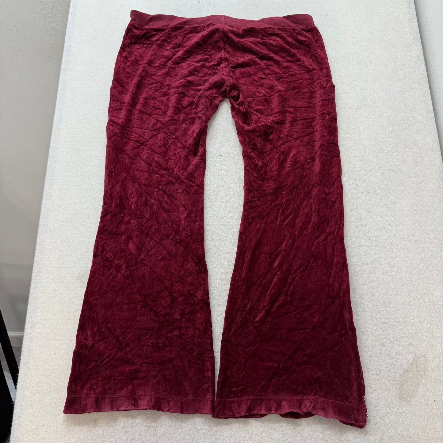 2003 Vintage Juicy Couture Women's Maroon Velour Flare Track Pant Zipper Size XL