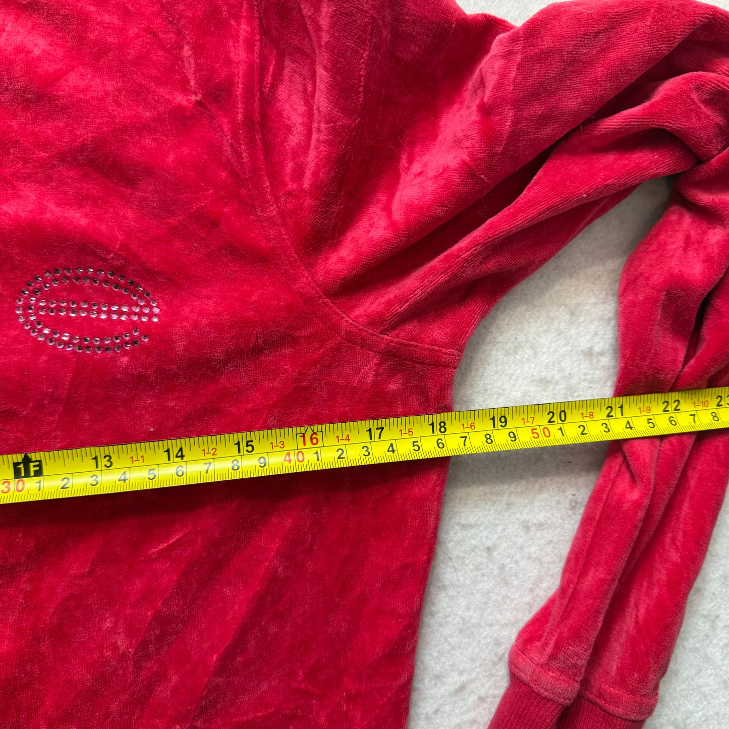 Bebe Women's Cherry Red Velour Full Zip Hoodie Rhinestones Logo Pockets Size M