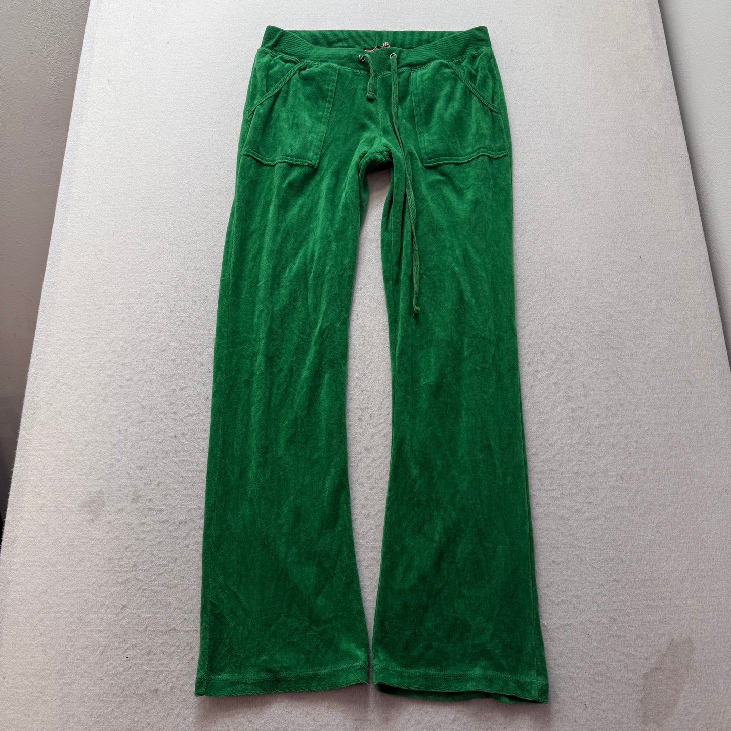 Juicy Couture Women's Kelly Green Velour Flared Track Pant Flap Pockets Size P