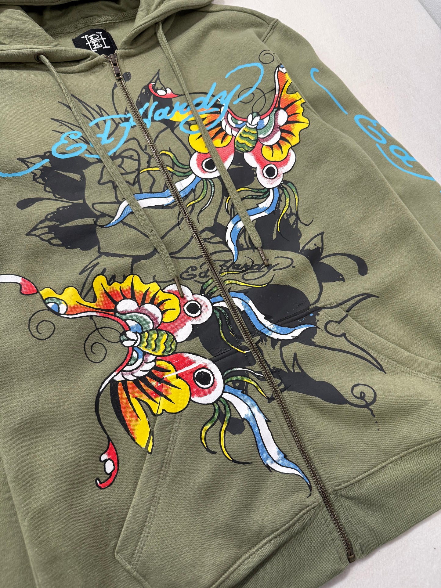 ED HARDY “Butterflies” SAGE ZIP UP HOODIE - Clean Curriculums 
