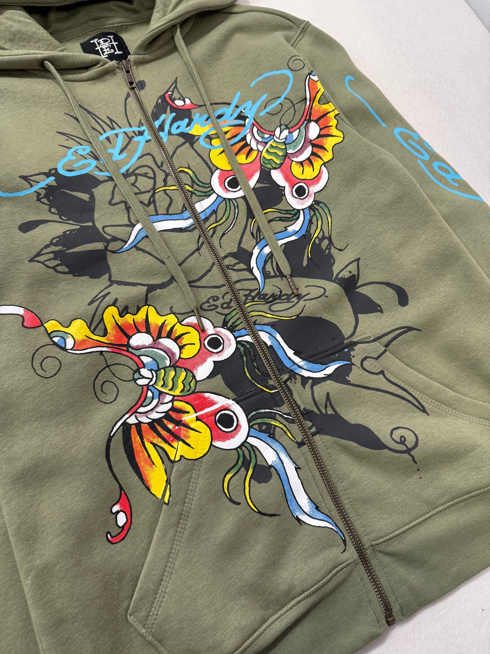 ED HARDY “Butterflies” SAGE ZIP UP HOODIE - Clean Curriculums 