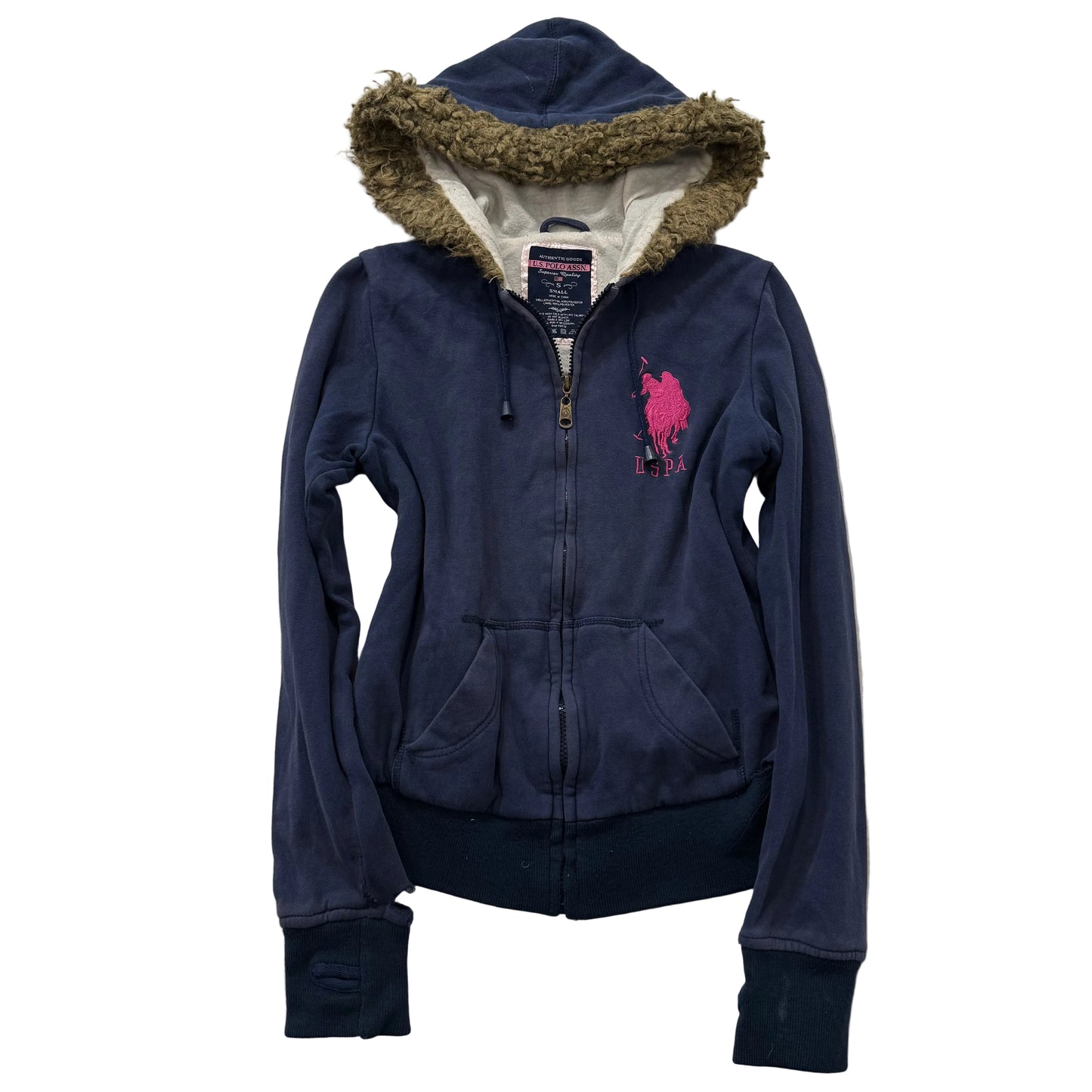 RARE FUR U.S. Polo Assn. Navy Blue Zip Up Logo Size S