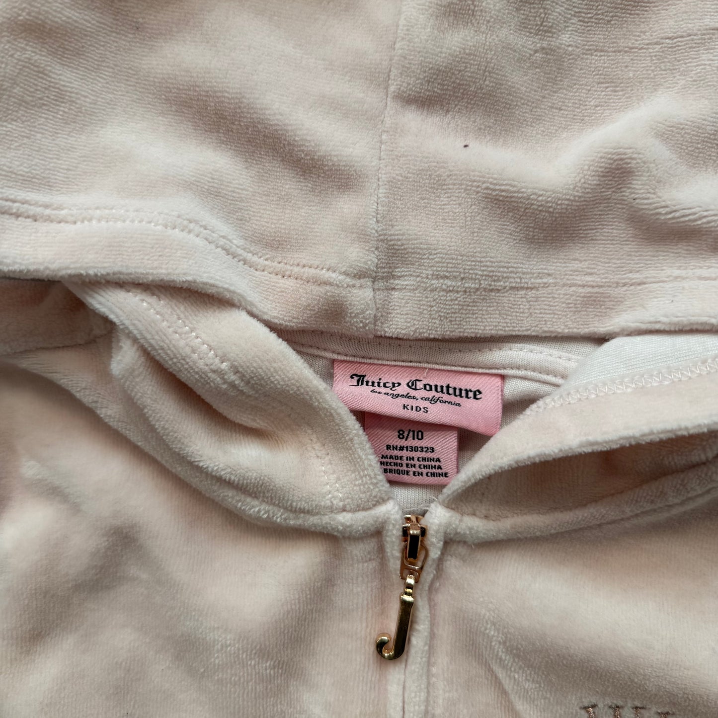 Juicy Couture Kid's Light Pink Velour Zip-Up Hoodie Rhinestones Logo Size 8/10
