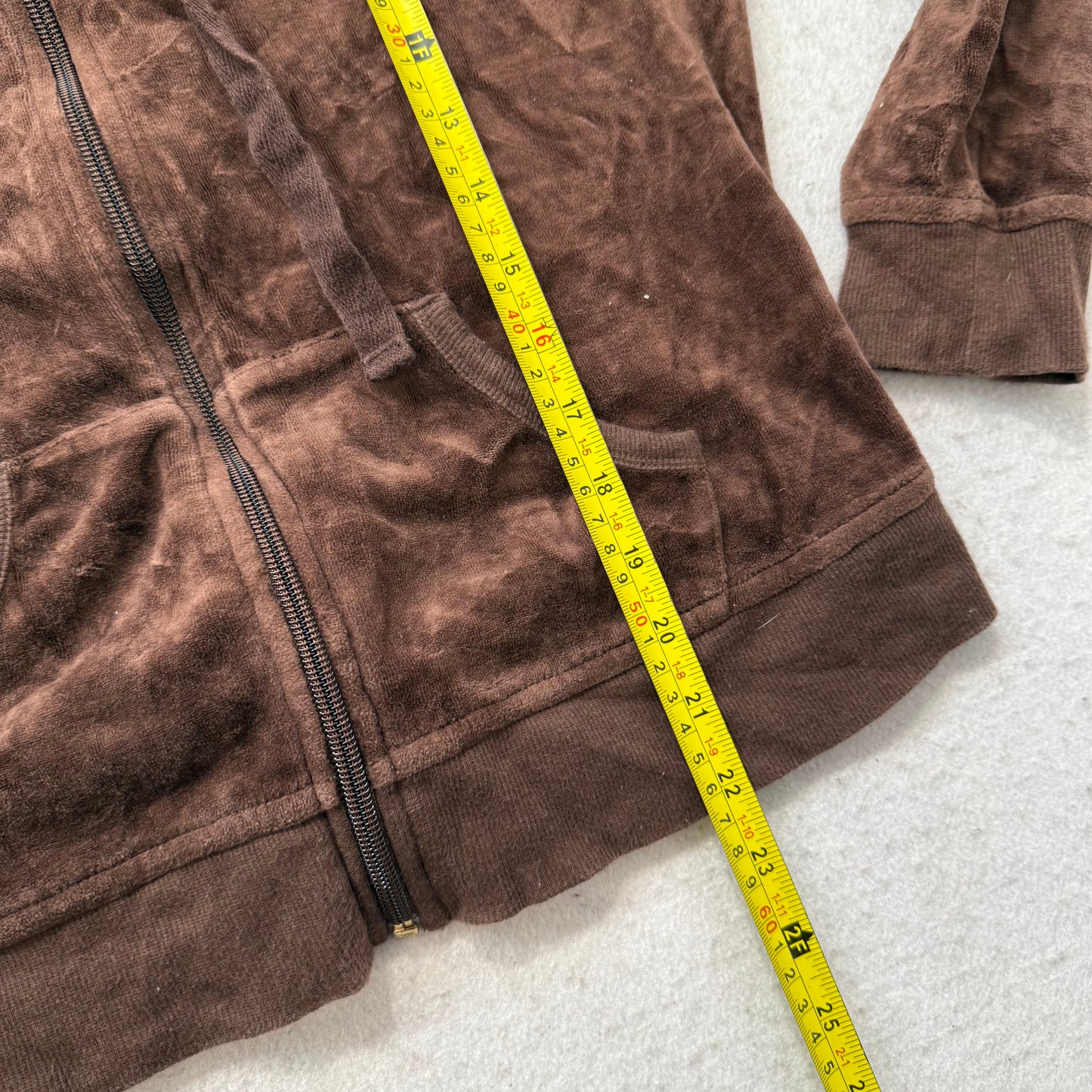 Bebe Women's Chocolate Brown Velour Zip Up Hoodie Sequins Logo Loungewear Size M