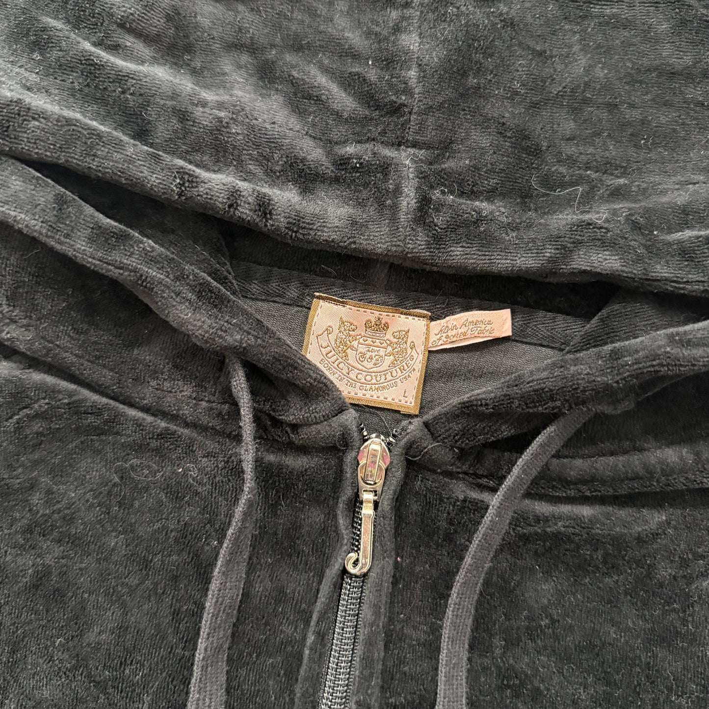 Vintage Juicy Couture Queen Couture Women's Black Velour Tracksuit Set Size L/XL