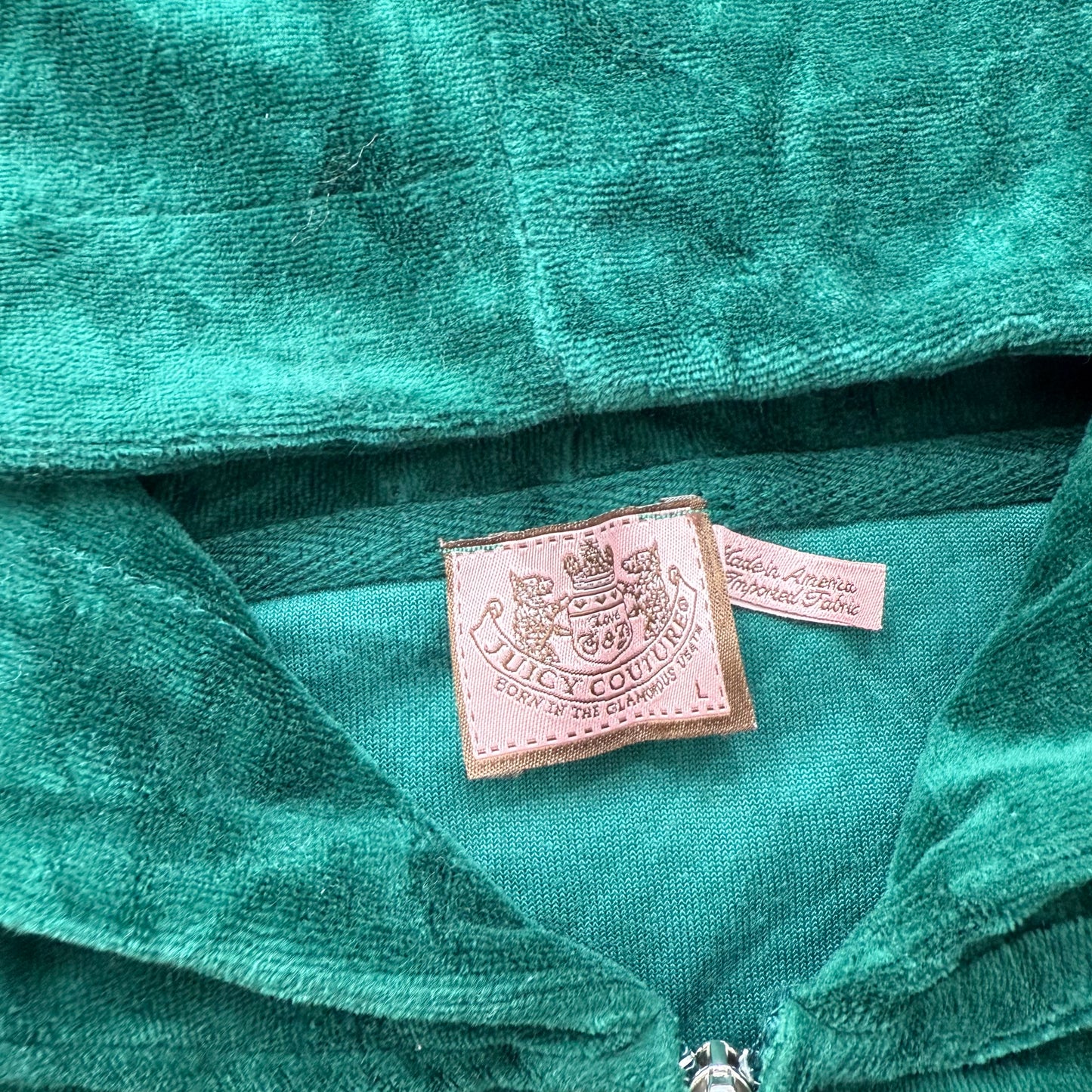 Vintage Juicy Couture Womens Hunter Green Velour Zip Up Hoodie Preppy Y2K Size L