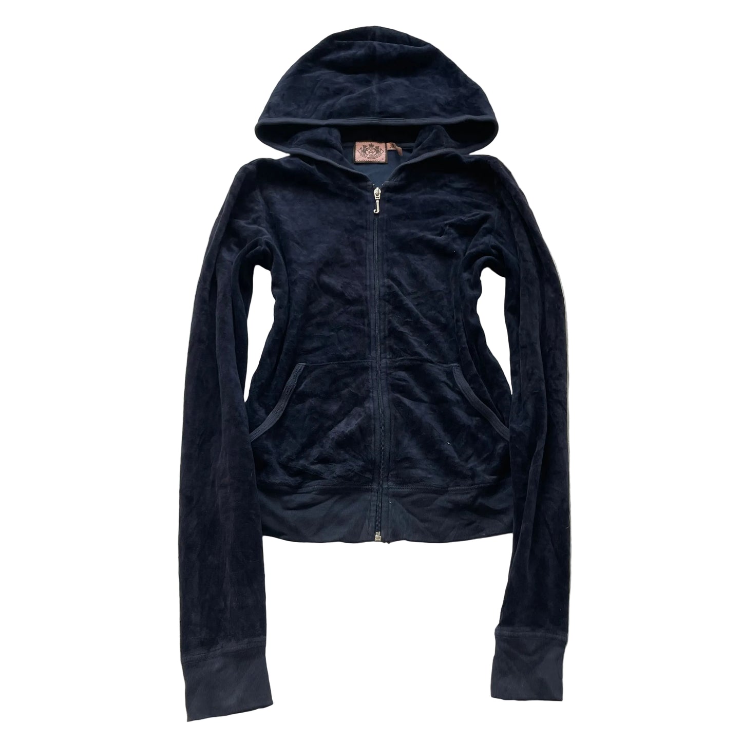 Vintage Juicy Couture Womens Navy Velour Zip-Up Hoodie Streetwear Pockets Size S