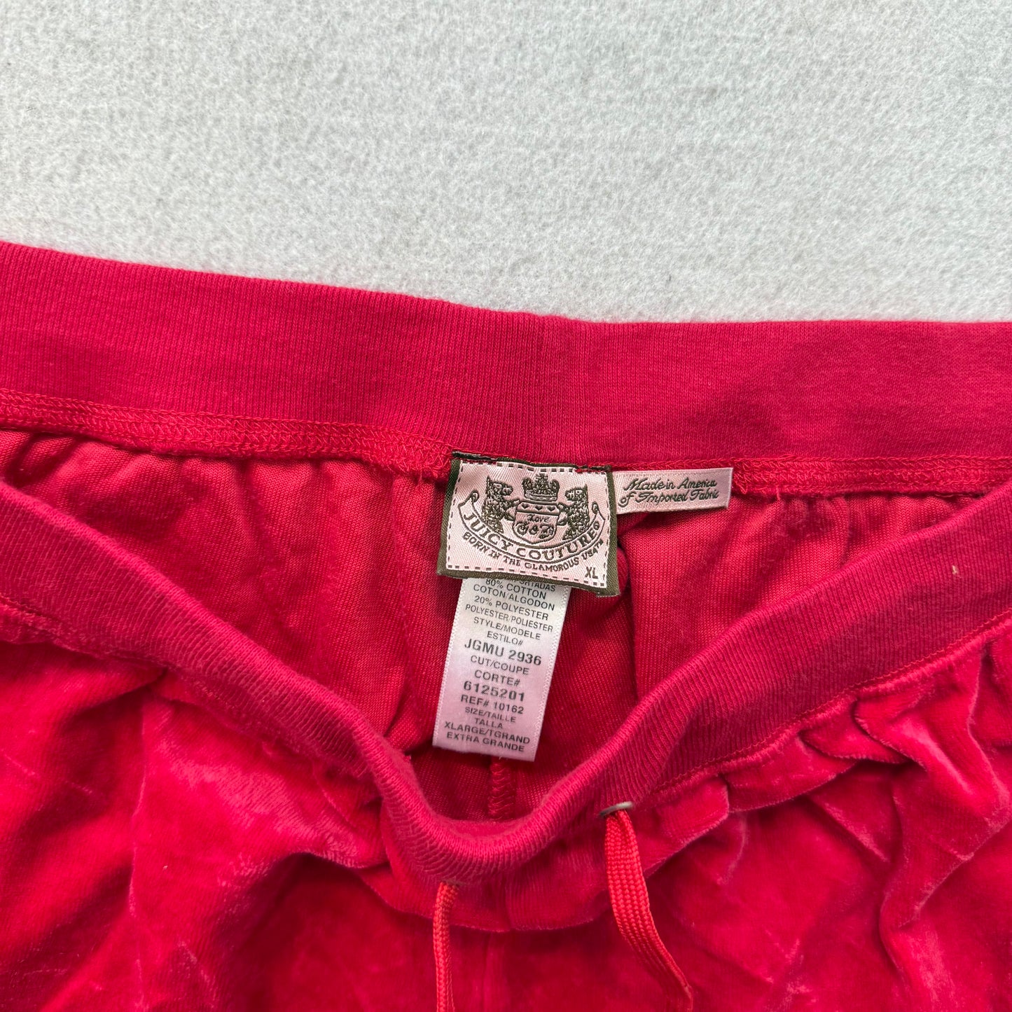 Juicy Couture Women Red Velour Tracksuit Set Zip-Up Hoodie & Flared Pant Size XL