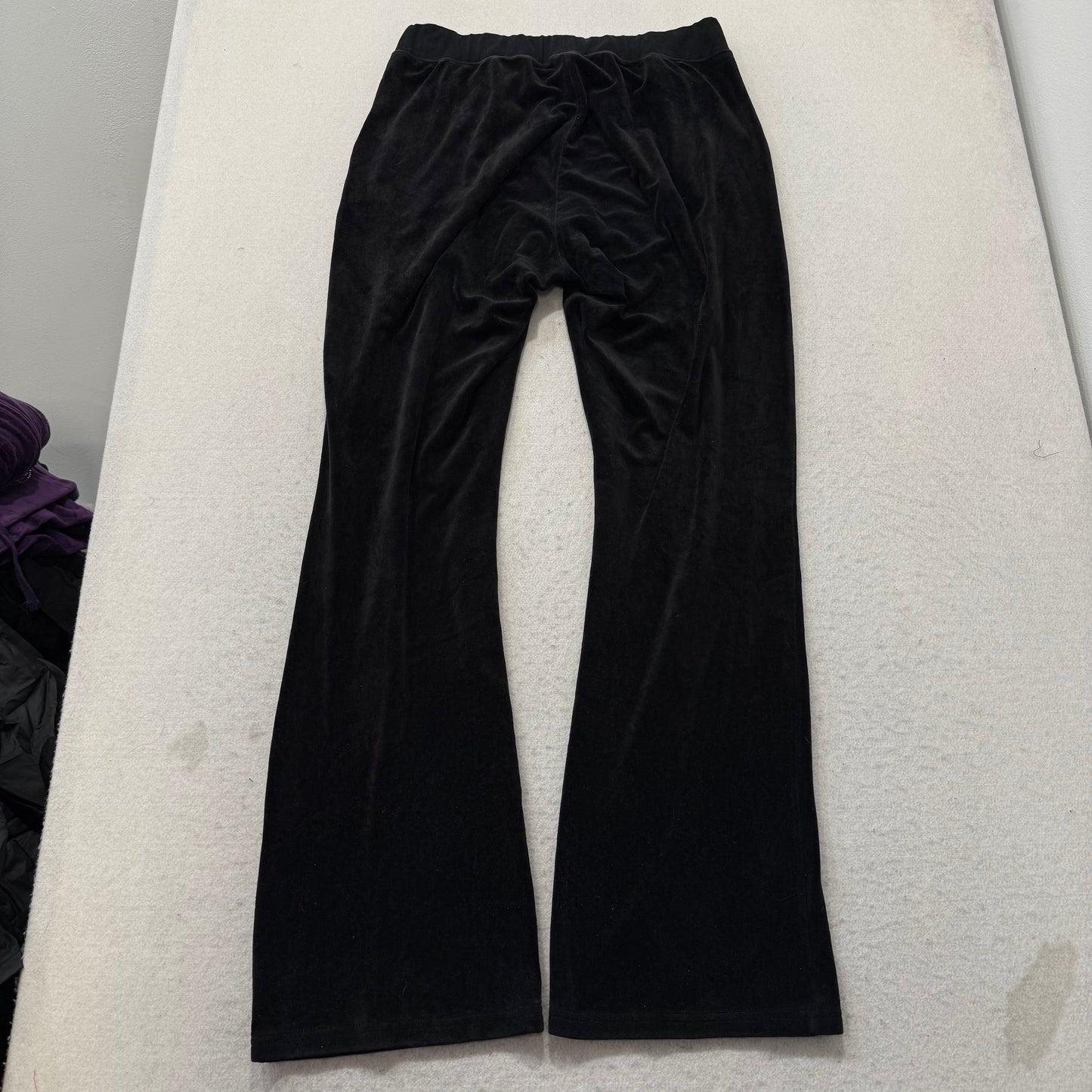Juicy Couture Women's Black Velour Flared Track Pant Loungewear Pockets Size M