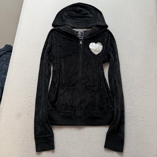 Victoria's Secret PINK Women's Black Velour Hoodie I Love Parties Sequin Size L
