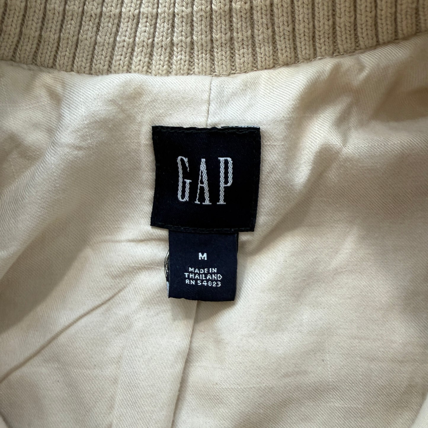 Gap Mens Beige Bomber Jacket Snap-Button Ribbed Cuff Collar Cargo Pockets Size M
