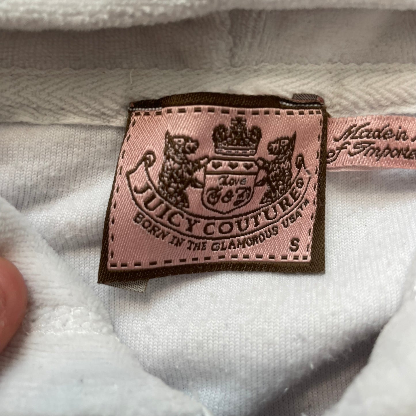 Vintage Juicy Couture Women's White Velour Zip-Up Hoodie Kangaroo Pockets Size S