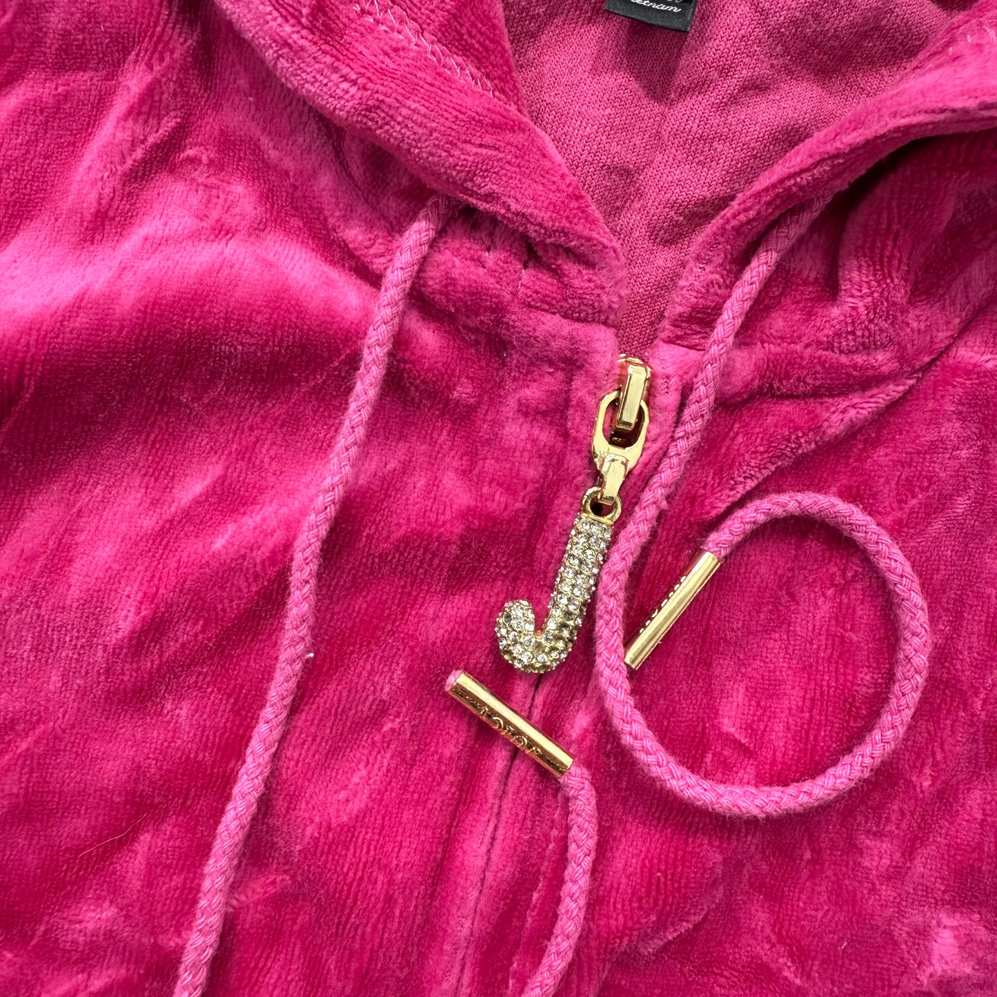 Juicy Couture Women Hot Pink Velour Zip Up Hoodie Split Kangaroo Pockets Size XS