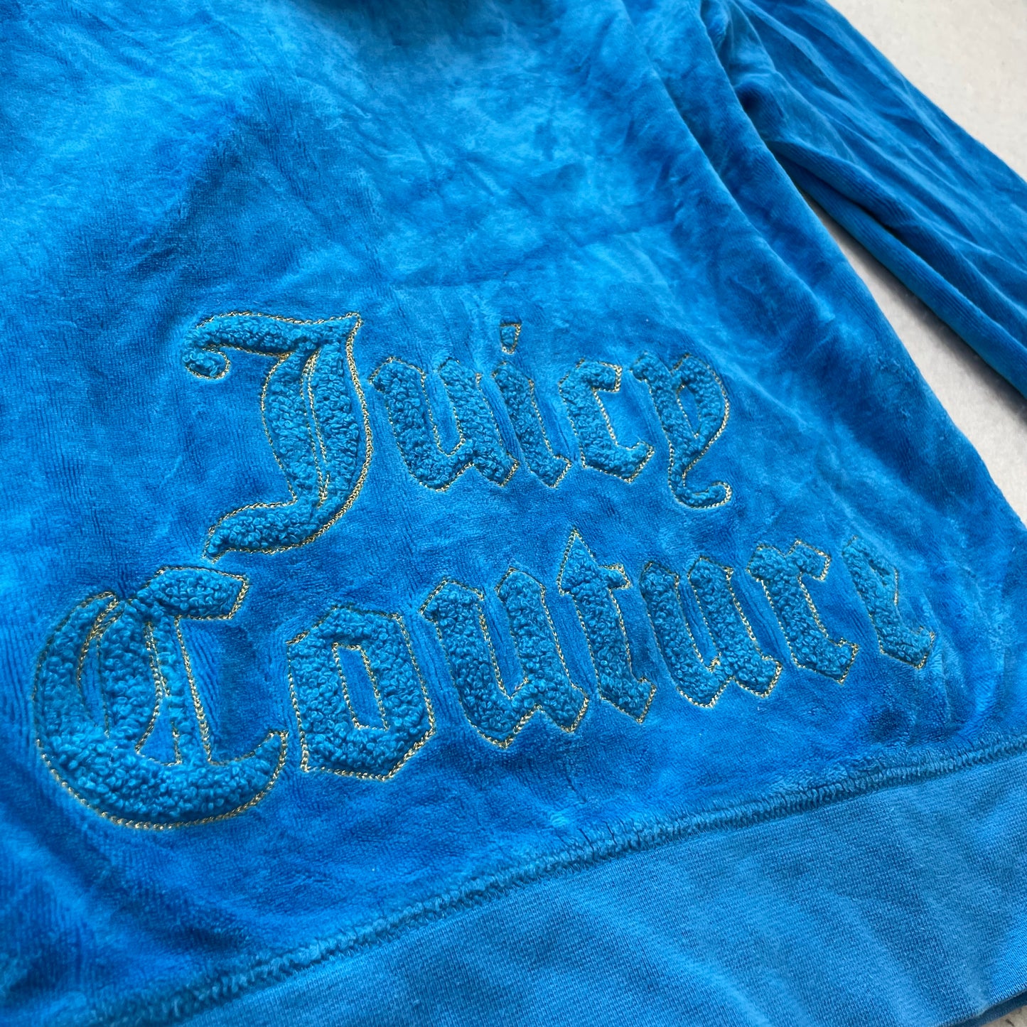 Juicy Couture Women's Cobalt Blue Velour Zip-Up Hoodie Loungewear Pockets Size M