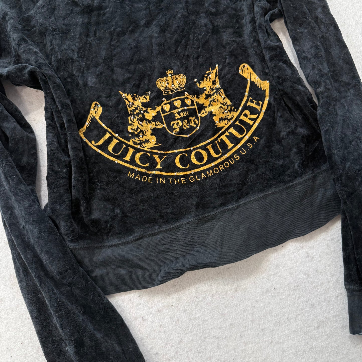 Vintage Juicy Couture “Scottie Dogs” Women's Black Velour Zip Up Hoodie Size L