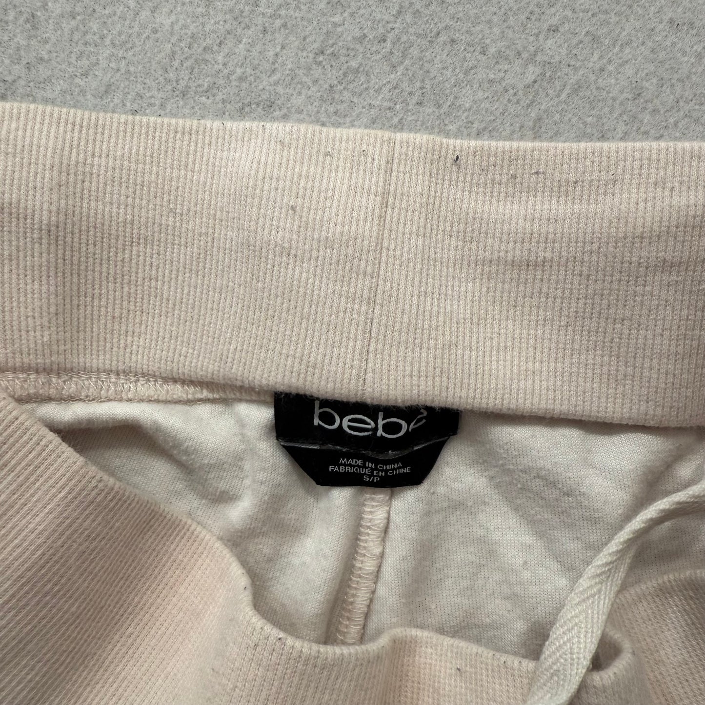 Bebe Women's Cream Velour Flared Track Pant Rhinestones Logo Loungewear Size S