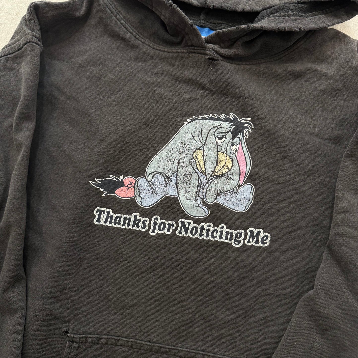 Vintage Disney Eeyore Thank for Noticing Me Graphic Black Distress Hoodie Size M