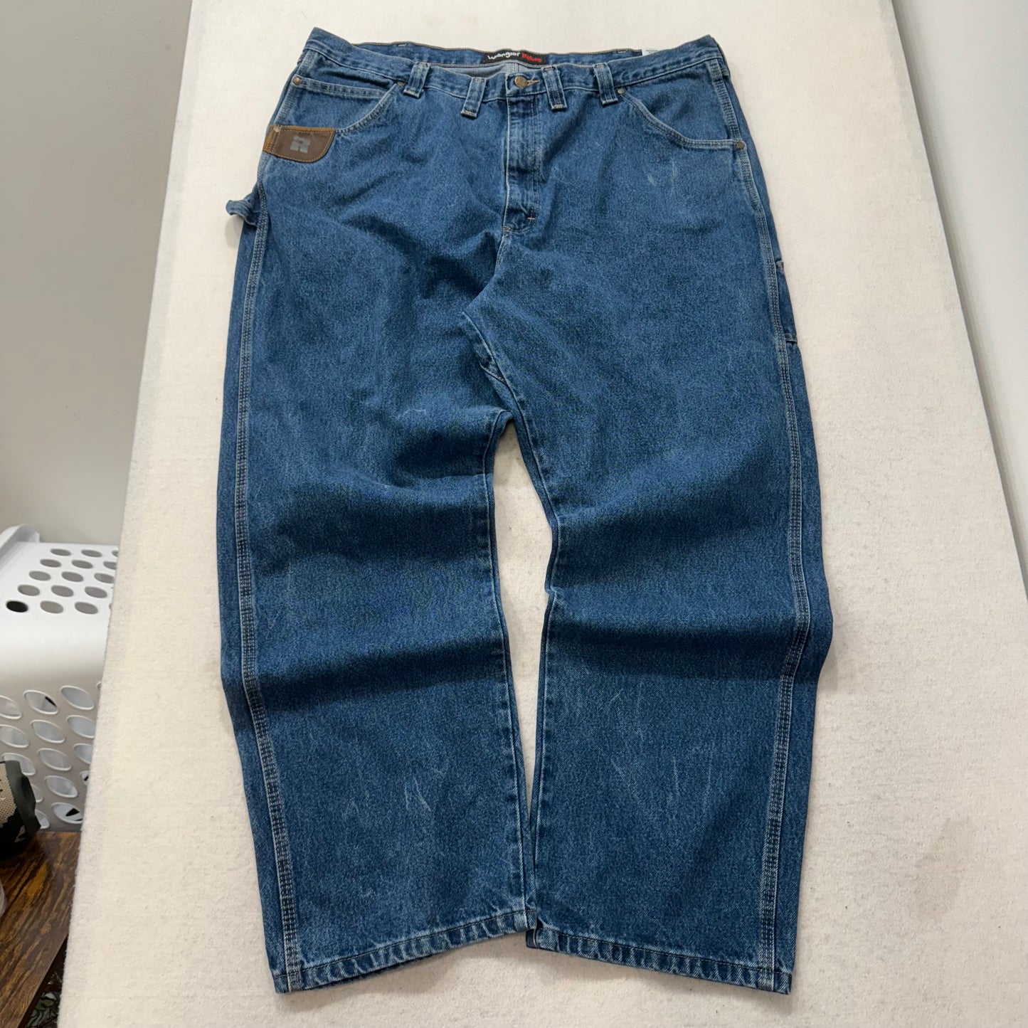 Wrangler Men's Blue Riggs Workwear Carpenter Denim Jeans Relaxed Fit Size 44x32